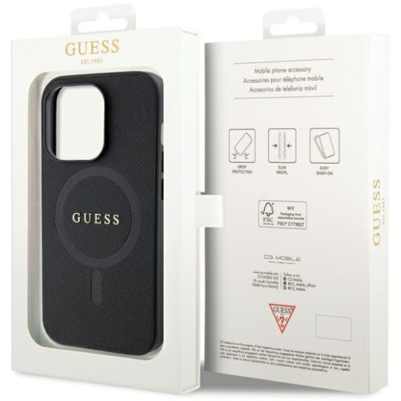 Guess GUHMP14XPSAHMCK iPhone 14 Pro Max 6.7" fekete/arany keménytok Saffiano MagSafe iPhone 14 Pro Max 6.7" keménytok