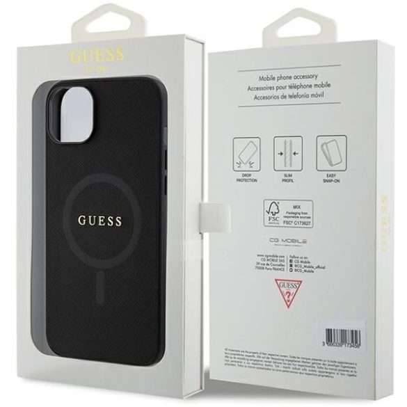 Guess GUHMP15SPSAHMCK iPhone 15 / 14 / 13 6.1" fekete keménytok Saffiano MagSafe