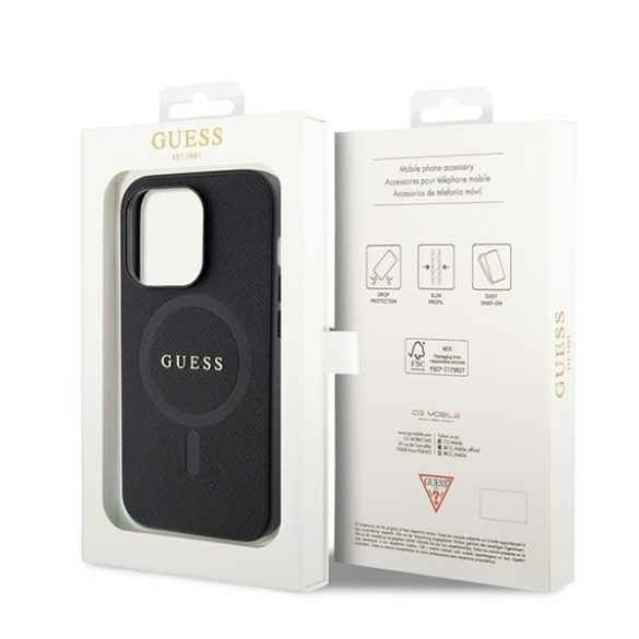 Guess GUHMP15LPSAHMCK iPhone 15 Pro 6.1" fekete keménytok Saffiano MagSafe