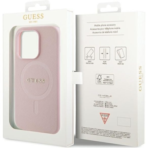 Guess GUHMP14LPSAHMCP iPhone 14 Pro 6,1" rózsaszín keménytok Saffiano MagSafe