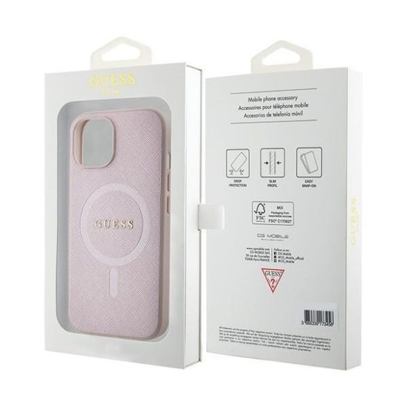 Guess GUHMP15SPSAHMCP iPhone 15 / 14 / 13 6.1" rózsaszín keménytok Saffiano MagSafe