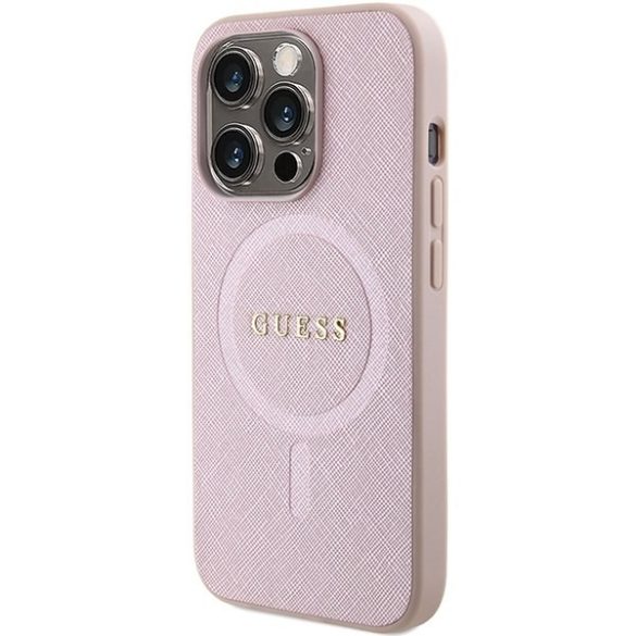 Guess GUHMP15LPSAHMCP iPhone 15 Pro 6.1" rózsaszín keménytok Saffiano MagSafe