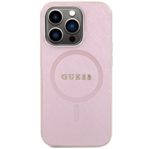 Guess GUHMP15LPSAHMCP iPhone 15 Pro 6.1" rózsaszín keménytok Saffiano MagSafe
