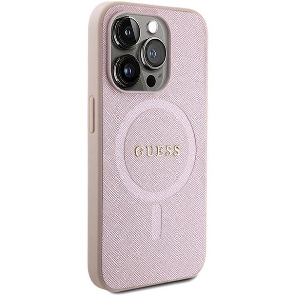 Guess GUHMP15LPSAHMCP iPhone 15 Pro 6.1" rózsaszín keménytok Saffiano MagSafe