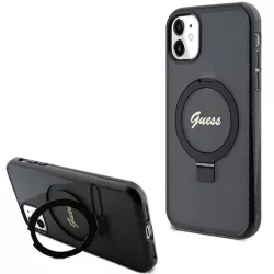   Guess GUHMN61HRSGSK iPhone 11  6.1" fekete kemény tok Ring Stand Script Glitter MagSafe