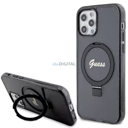   Guess GUHMP12MHRSGSK iPhone 12/12 Pro 6.1" fekete keménytok gyűrűs állvány Script Glitter MagSafe