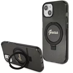   Guess GUHMP13MHRSGSK iPhone 13 6.1" fekete kemény tok Ring Stand Script Glitter MagSafe