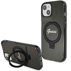 Guess GUHMP13MHRSGSK iPhone 13 / 14 / 15 6.1" fekete kemény tok Ring Stand Script Glitter MagSafe