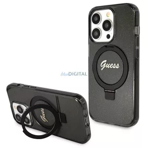 Guess GUHMP13LHRSGSK iPhone 13 Pro / 13 6.1" fekete kemény tok Ring Stand Script Glitter MagSafe