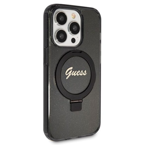 Guess GUHMP13LHRSGSK iPhone 13 Pro / 13 6.1" fekete kemény tok Ring Stand Script Glitter MagSafe