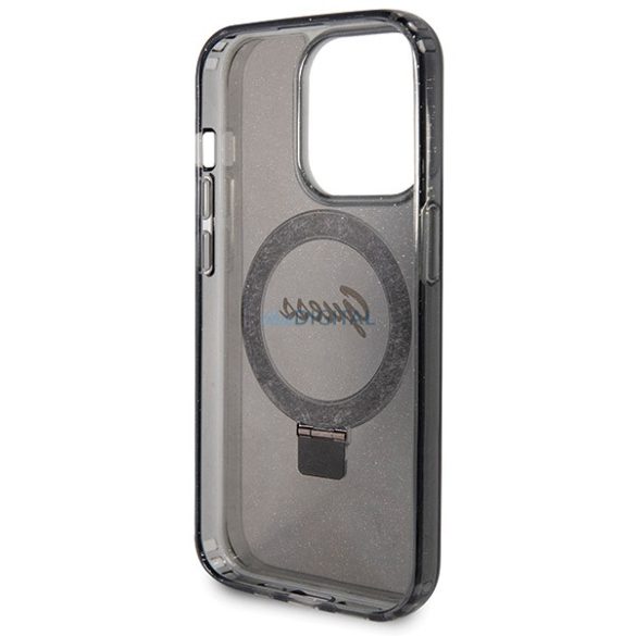 Guess GUHMP13XHRSGSK iPhone 13 Pro Max 6.7" fekete kemény tok Ring Stand Script Glitter MagSafe