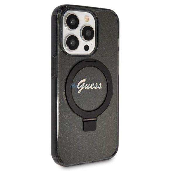 Guess GUHMP14XHRSGSK iPhone 14 Pro Max 6.7" fekete kemény tok Ring Stand Script Glitter MagSafe