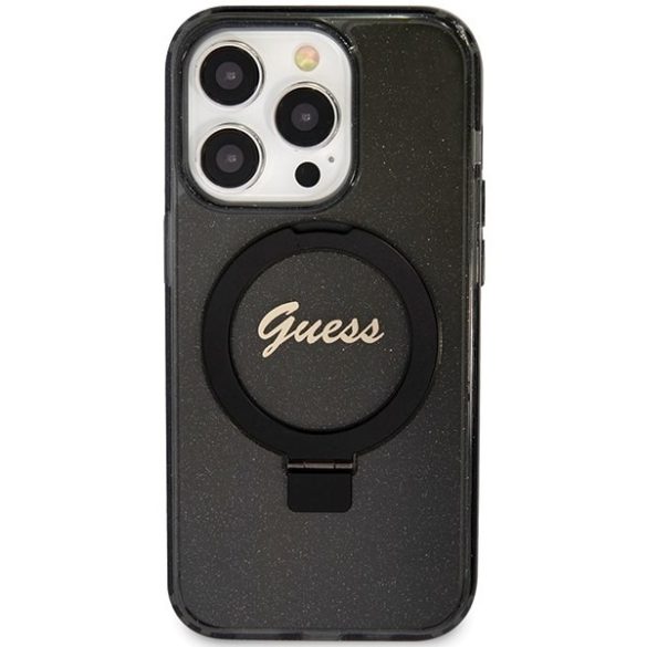 Guess GUHMP15XHRSGSK iPhone 15 Pro Max 6.7" fekete keménytok Ring Stand Script Glitter MagSafe