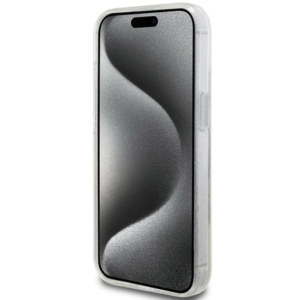 Guess GUHMP15SHRSGSD iPhone 15 / 14 / 13 6.1" átlátszó kemény tok Ring Stand Script Glitter MagSafe