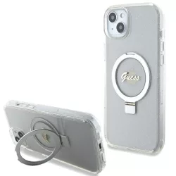   Guess GUHMP15MHRSGSD iPhone 15 Plus 6.7" átlátszó keménytok gyűrűs állvány Script Glitter MagSafe