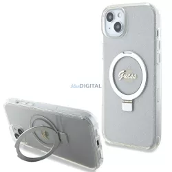   Guess GUHMP15MHRSGSD iPhone 15 Plus 6.7" átlátszó keménytok gyűrűs állvány Script Glitter MagSafe