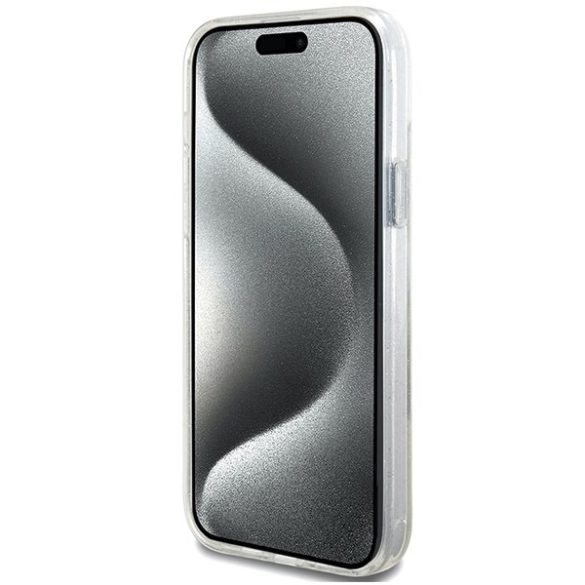 Guess GUHMP15MHRSGSD iPhone 15 Plus / 14 Plus 6.7" átlátszó keménytok gyűrűs állvány Script Glitter MagSafe