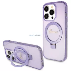  Guess GUHMP13LHRSGSU iPhone 13 Pro / 13 6.1" lila kemény tok Ring Stand Script Glitter MagSafe