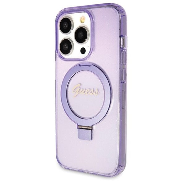 Guess GUHMP13LHRSGSU iPhone 13 Pro / 13 6.1" lila kemény tok Ring Stand Script Glitter MagSafe