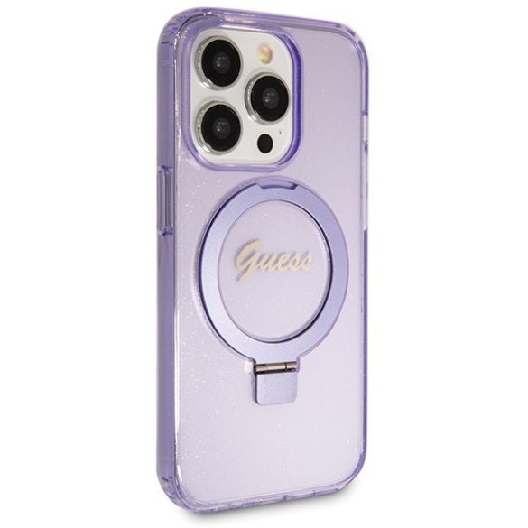 Guess GUHMP13LHRSGSU iPhone 13 Pro / 13 6.1" lila kemény tok Ring Stand Script Glitter MagSafe