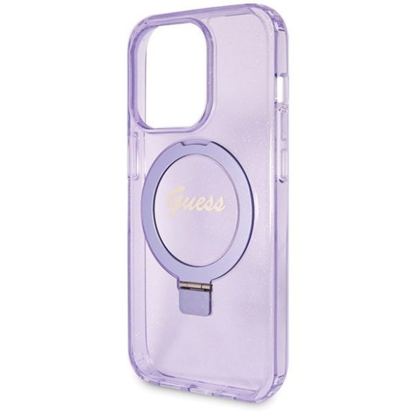 Guess GUHMP13LHRSGSU iPhone 13 Pro / 13 6.1" lila kemény tok Ring Stand Script Glitter MagSafe