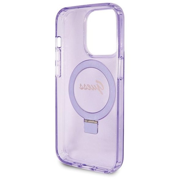 Guess GUHMP13XHRSGSU iPhone 13 Pro Max 6.1" lila kemény tok Ring Stand Script Glitter MagSafe