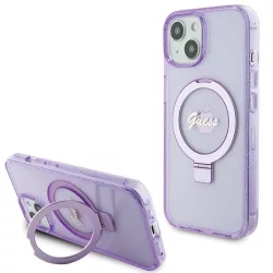   Guess GUHMP15MHRSGSU iPhone 15 Plus 6.7" lila keménytok gyűrűs állvány Script Glitter MagSafe