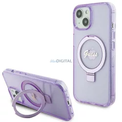   Guess GUHMP15MHRSGSU iPhone 15 Plus 6.7" lila keménytok gyűrűs állvány Script Glitter MagSafe