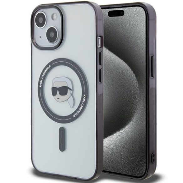 Karl Lagerfeld KLHMP15SHKHNOTK iPhone 15 / 14 / 13 6.1" átlátszó keménytok IML Karl's Head MagSafe