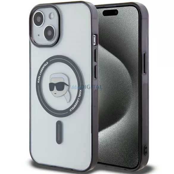 Karl Lagerfeld KLHMP15MHKHNOTK iPhone 15 Plus 6.7" átlátszó keménytok IML Karl's Head MagSafe