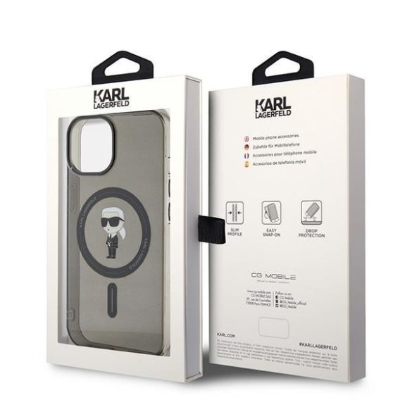 Karl Lagerfeld KLHMP15SHFCKNOK iPhone 15 / 14 / 13 6.1" fekete keménytok IML ikonikus MagSafe