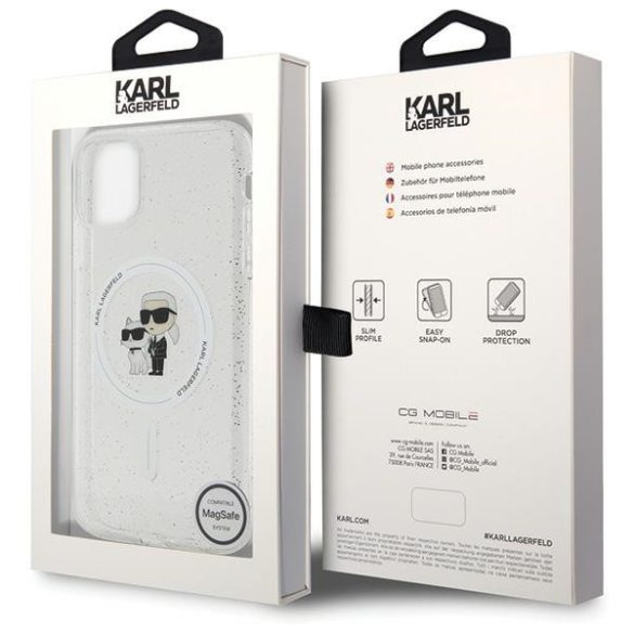 Karl Lagerfeld KLHMN61HGKCNOT iPhone 11 / Xr 6.1" átlátszó keménytok Karl&Choupette Glitter MagSafe