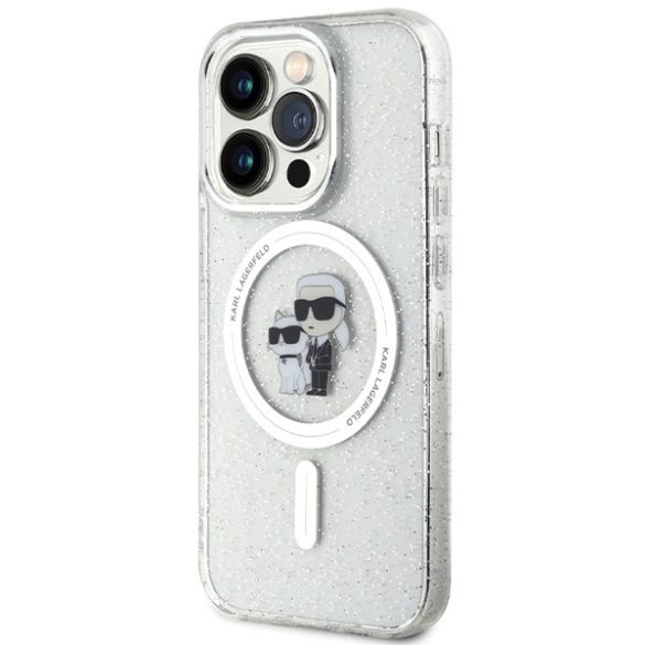 Karl Lagerfeld KLHMP14LHGKCNOT iPhone 14 Pro 6.1" átlátszó keménytok Karl&Choupette Glitter MagSafe