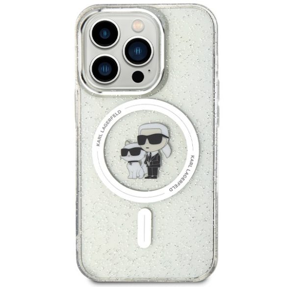 Karl Lagerfeld KLHMP14LHGKCNOT iPhone 14 Pro 6.1" átlátszó keménytok Karl&Choupette Glitter MagSafe