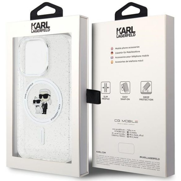 Karl Lagerfeld KLHMP14LHGKCNOT iPhone 14 Pro 6.1" átlátszó keménytok Karl&Choupette Glitter MagSafe