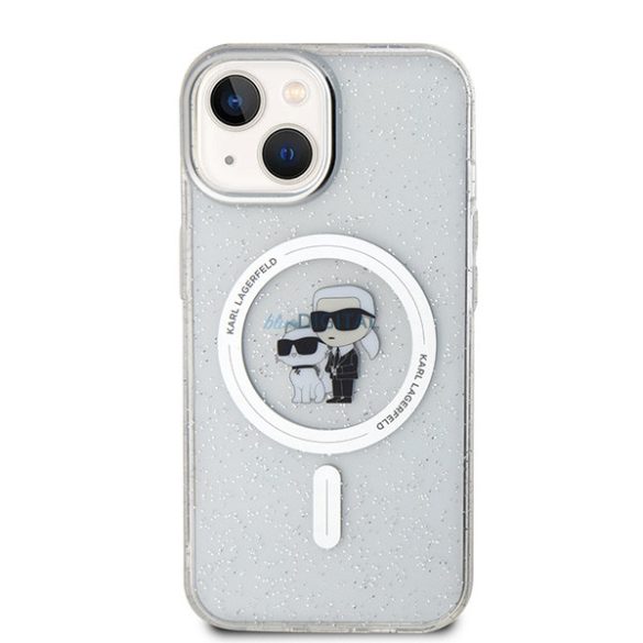 Karl Lagerfeld KLHMP15SHGKCNOT iPhone 15 / 14 / 13 6.1" átlátszó keménytok Karl&Choupette Glitter MagSafe