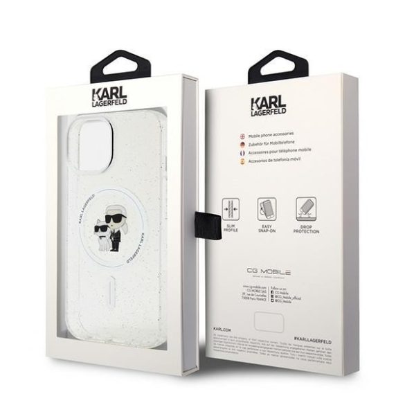 Karl Lagerfeld KLHMP15MHGKCNOT iPhone 15 Plus / 14 Plus 6.7" átlátszó keménytok Karl&Choupette Glitter MagSafe