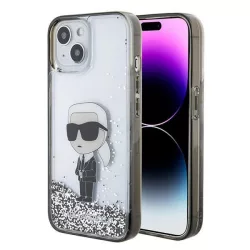  Karl Lagerfeld KLHCP15SLKKNSK iPhone 15 6.1" átlátszó keménytok folyadék csillogó ikonikus