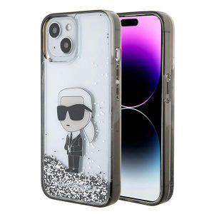 Karl Lagerfeld KLHCP15SLKKNSK iPhone 15 / 14 / 13 6.1" átlátszó keménytok folyadék csillogó ikonikus