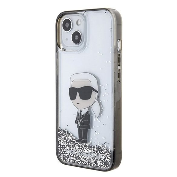 Karl Lagerfeld KLHCP15SLKKNSK iPhone 15 / 14 / 13 6.1" átlátszó keménytok folyadék csillogó ikonikus