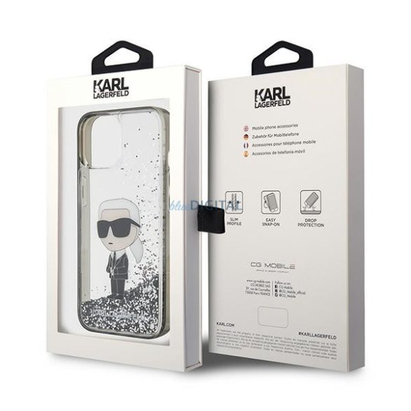 Karl Lagerfeld KLHCP15SLKKNSK iPhone 15 / 14 / 13 6.1" átlátszó keménytok folyadék csillogó ikonikus