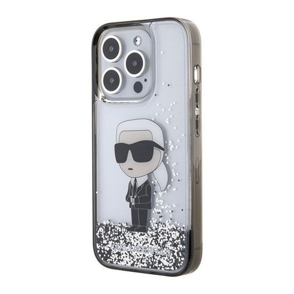 Karl Lagerfeld KLHCP15LLKKNSK iPhone 15 Pro 6,1" átlátszó keménytok folyékony Glitter ikonikus