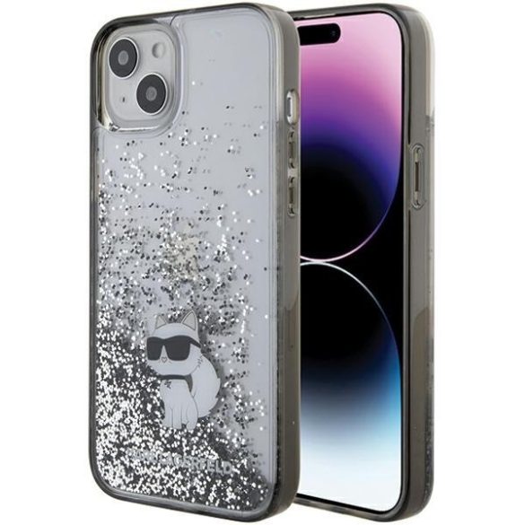 Karl Lagerfeld KLHCP15MLKCNSK iPhone 15 Plus / 14 Plus 6.7" átlátszó keménytok folyékony Glitter Choupette