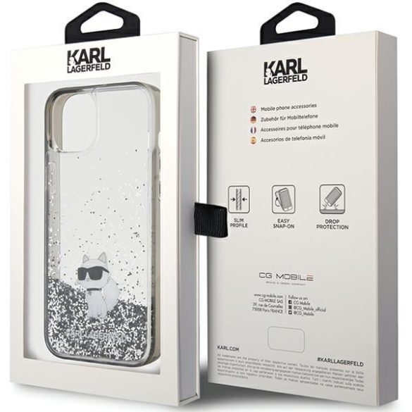 Karl Lagerfeld KLHCP15MLKCNSK iPhone 15 Plus / 14 Plus 6.7" átlátszó keménytok folyékony Glitter Choupette