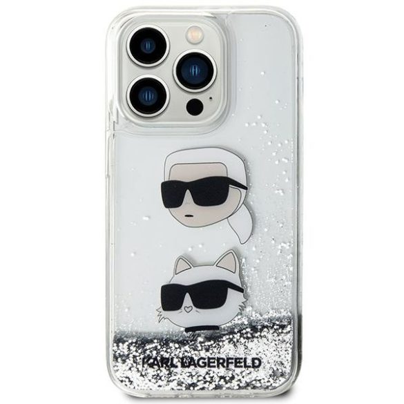 Karl Lagerfeld KLHCN61LDHKCNS iPhone 11 / Xr 6.1" ezüst keménytok folyékony Glitter Karl & Choupette fejek