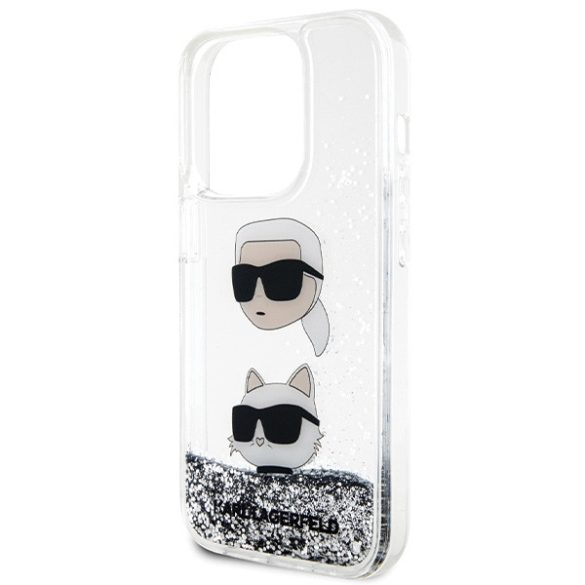 Karl Lagerfeld KLHCP14LLDHKKCNS iPhone 14 Pro 6.1" ezüst keménytok folyékony Glitter Karl & Choupette fejek