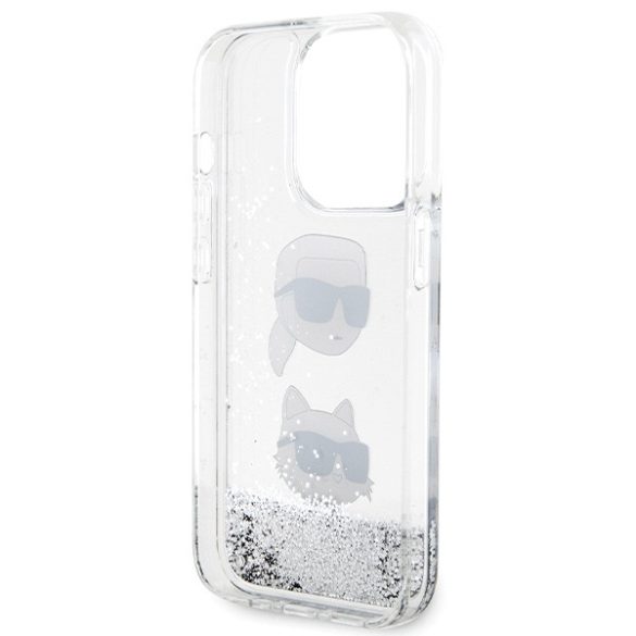 Karl Lagerfeld KLHCP14LLDHKKCNS iPhone 14 Pro 6.1" ezüst keménytok folyékony Glitter Karl & Choupette fejek