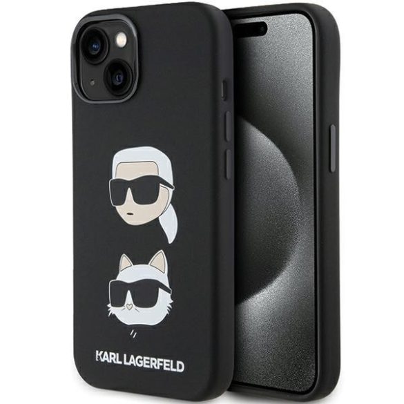 Karl Lagerfeld KLHCP15SSDHKKCNK iPhone 15 / 14 / 13 6.1" fekete szilikon Karl&Choupette fej tok