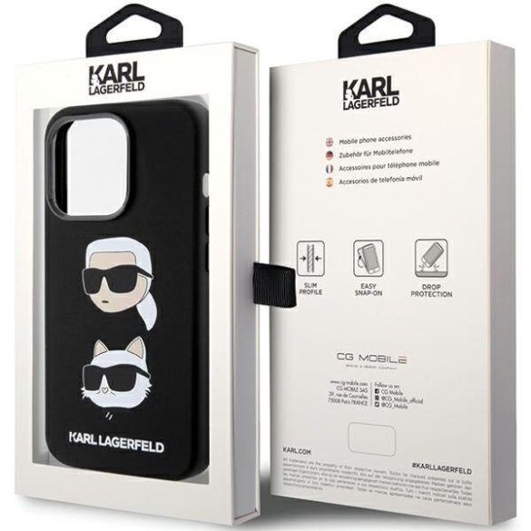 Karl Lagerfeld KLHCP15LSDHKKCNK iPhone 15 Pro 6.1" fekete szilikon Karl&Choupette fej tok