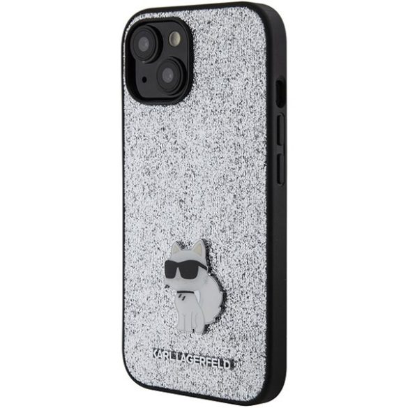 Karl Lagerfeld KLHCP15SGCNPSG iPhone 15 / 14 / 13 6.1" ezüst keménytok fix csillogó Choupette logó fém kitűzős